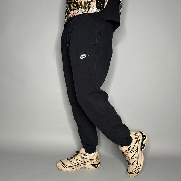Nike Sweatpants Jet Black Cotton Joggers White Swoosh